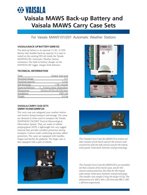 Vaisala MAWS Back-up Battery and Vaisala MAWS Carry Case Sets