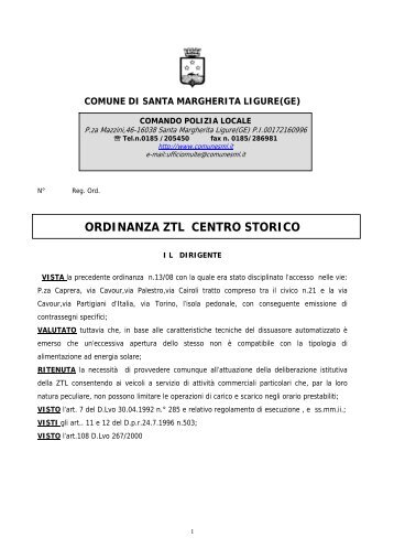Ordinanza ZTL - Comune di Santa Margherita Ligure
