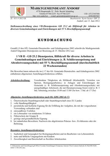 KUNDMACHUNG - Marktgemeinde Andorf