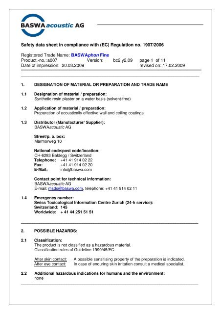 MSDS_BASWAphon Fine (UK).pdf - Nordic Acoustic Contractor