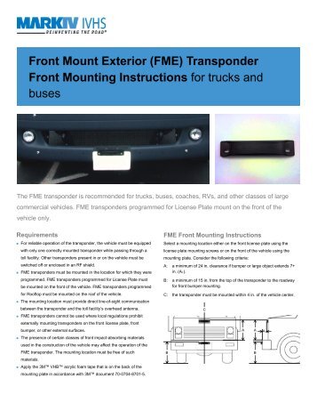 Front Mount Exterior (FME) Transponder Front Mounting Instructions