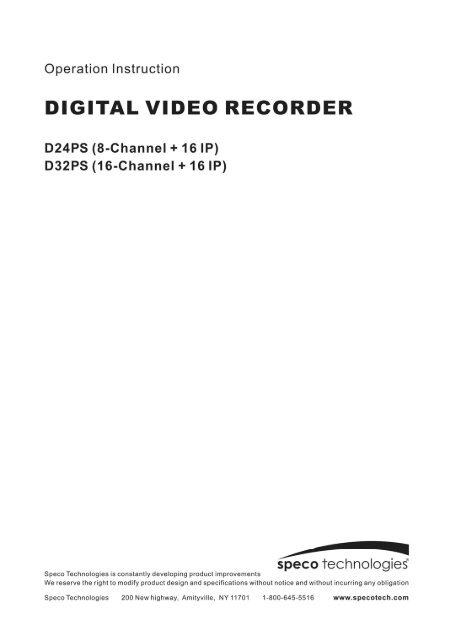 Speco PS Series H.264 Hybrid DVR Manual (.pdf) - Home Controls ...