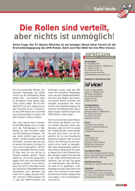 1. Sonderausgabe · DFB-Pokal, 1. Hauptrunde - FC Rot-Weiss Erfurt ...