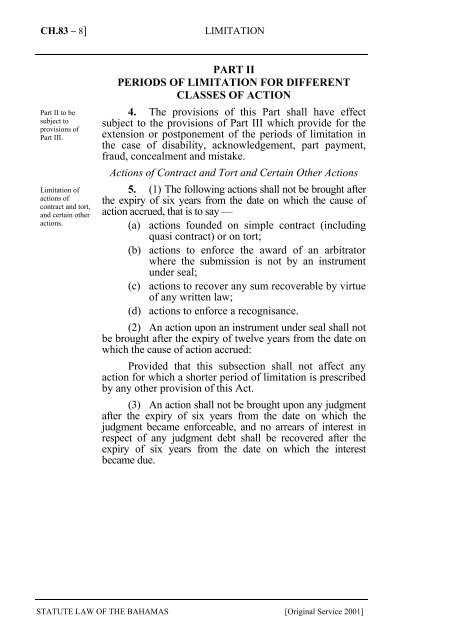 Limitation Act - The Bahamas Laws On-Line