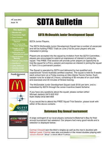 SDTA Bulletin - Southern Districts Tennis Association