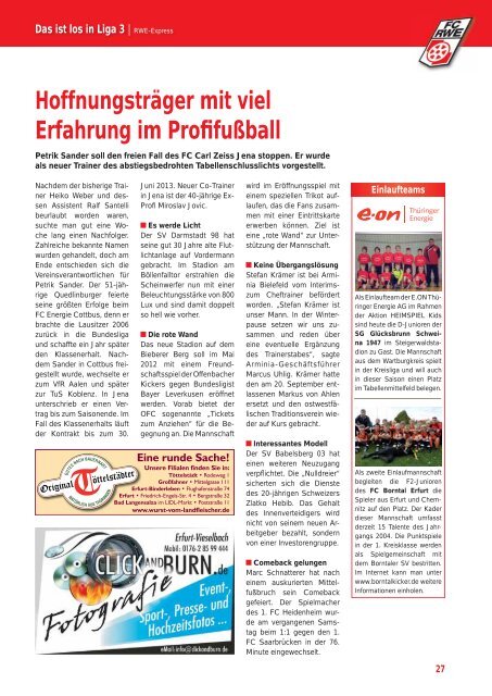 Fr 6.30 - 22.00 Uhr Sa 7.30 - FC Rot-Weiss Erfurt e.V.