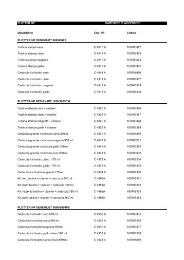 PLOTTER HP CARTUCCE E ACCESSORI ... - L'Elio Grafica