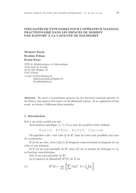 79 inÃ©galitÃ©s de type faible pour l'opÃ©rateur maximal fractionnaire ...