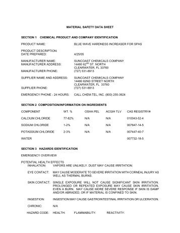 See MSDS - Cheap Pool Products