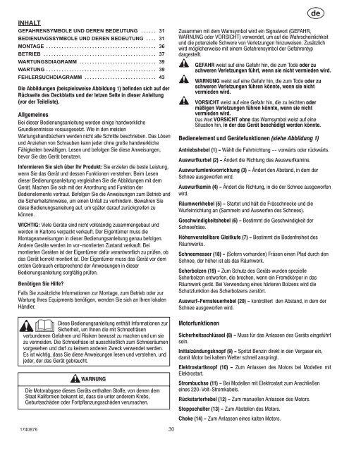 Instruction Book Snow Thrower Model 6291570X61 ... - Technik.sk