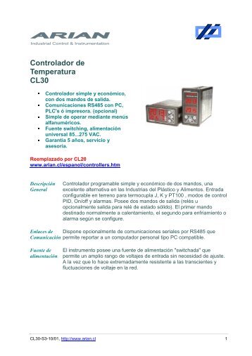 Controlador de Temperatura CL30 - Arian S. A.