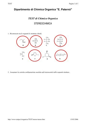 TEST di Chimica Organica STEREOCHIMICA - Educhimica.it