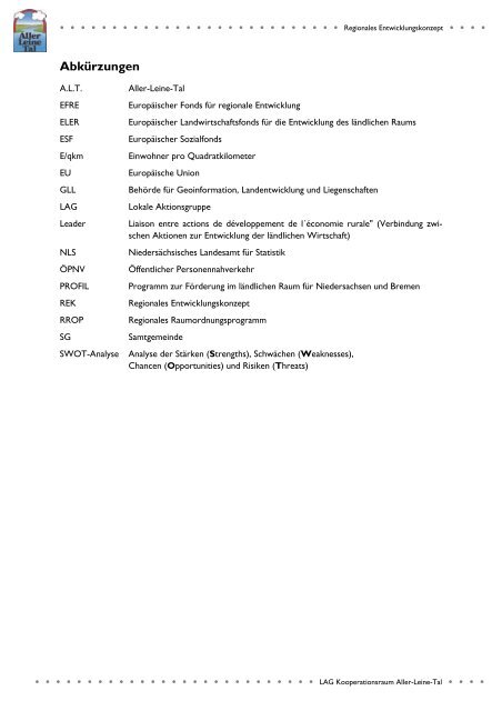 Regionales Entwicklungskonzept - Aller-Leine-Tal