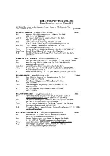 List of Branches and Contact Details 2013 - Irish Pony Club