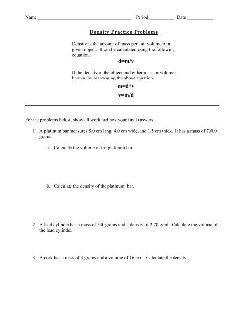 Density Calculations Worksheet Quizlet | worksheet