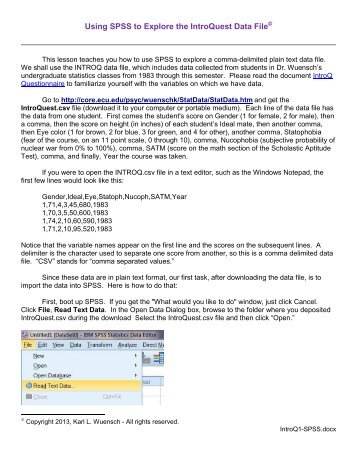 Using SPSS to Explore the IntroQuest Data File - Ecu