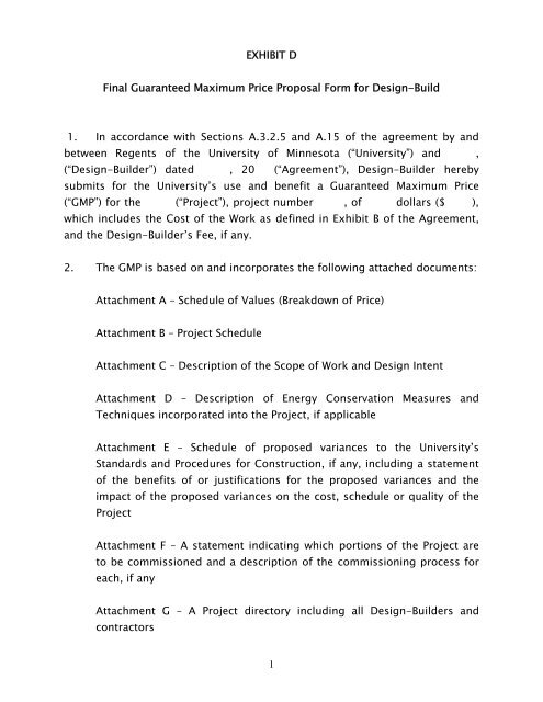 Aia A141 Exhibit D Gmp Proposal Form Capital Planning And