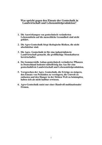 Was spricht gegen den Einsatz der Gentechnik in Landwirtschaft ...