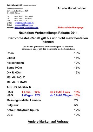 Neuheiten-Vorbestellungs Rabatte 2011 Der Vorbestell-Rabatt gilt ...