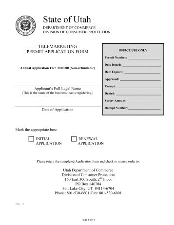 Telemarketing Permit Application Form - Utah Division of Consumer ...