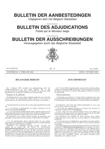 BULLETIN DER AANBESTEDINGEN BULLETIN DES ...