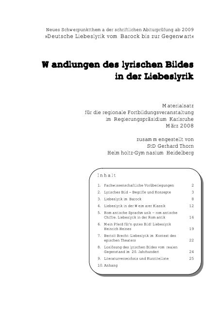 Wandlungen des lyrischen Bildes in der Liebeslyrik