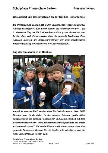 Schulpflege Primarschule Berikon Pressemitteilung