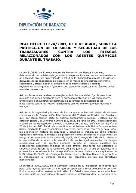 REAL DECRETO 374/2001, de 16 de abril