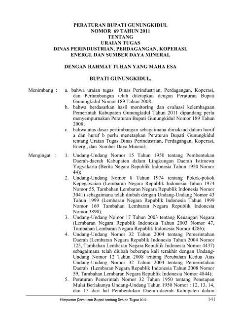 peraturan bupati gunungkidul nomor 69 tahun 2011 tentang