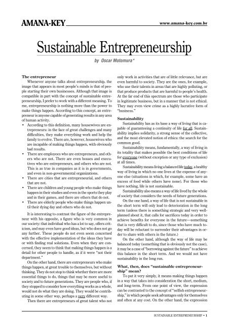 Sustainable Entrepreneurship - The Pari Center for New Learning