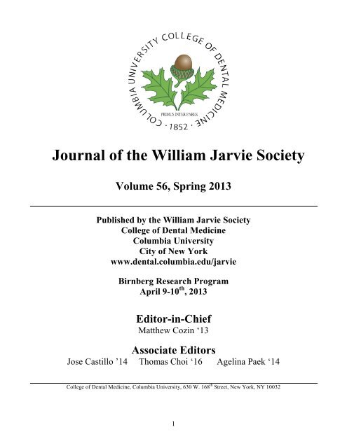 Jarvie Journal - College of Dental Medicine - Columbia University