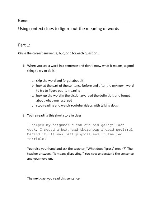 Using context clues to figure out the meaning of  - Love Your