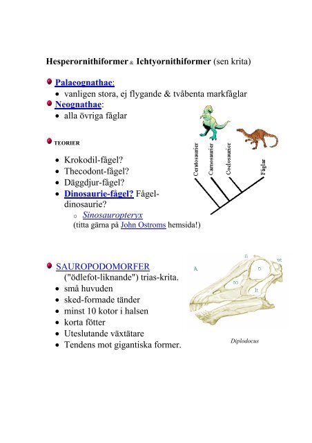 FÃ¶relÃ¤sning 8 Dinosaurier & fÃ¥glar Jura (210-145 Ma) â¢ Pangaea ...