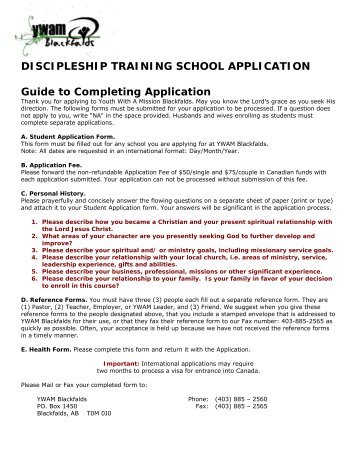 DISCIPLESHIP TRAINING SCHOOL ... - YWAM Blackfalds