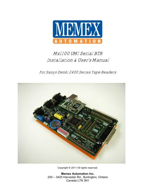 Mx1100 Serial BTR for Sanyo Manual - Memex Automation