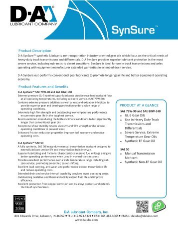 SynSure - new look datasheet.cdr - D-A Lubricant Company