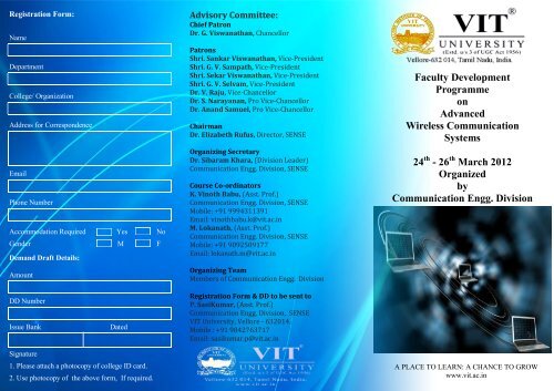 Faculty Development Programme on Advanced ... - VIT University