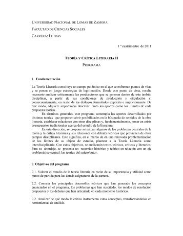 TeorÃ­a y Critica Literaria II - Facultad de Ciencias Sociales