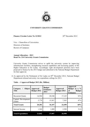 1 UNIVERSITY GRANTS COMMISSION Finance Circular Letter No ...