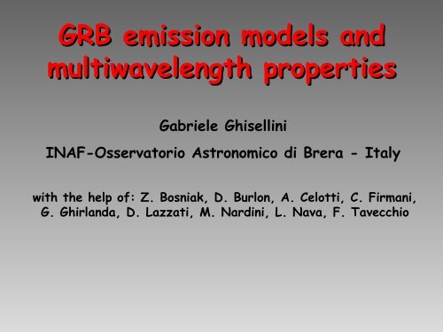GRB emission models and multiwavelength properties - Inaf