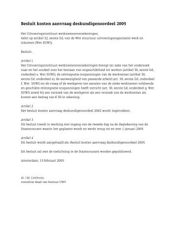 Besluit kosten aanvraag deskundigenoordeel 2005, 22 ... - Uwv