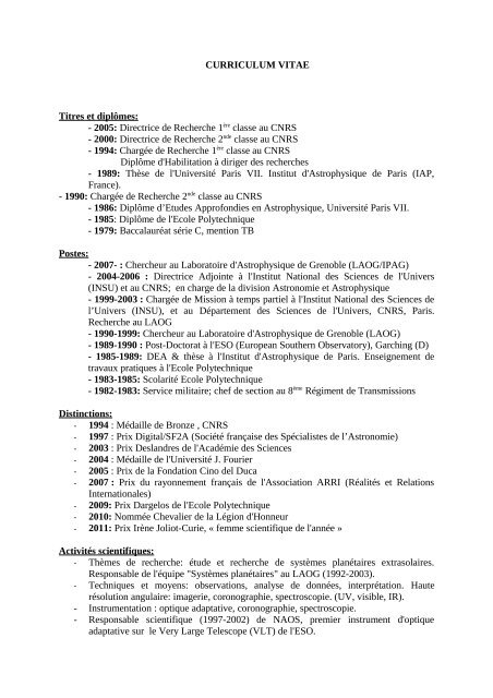 CURRICULUM VITAE - Institut de Planétologie et d'Astrophysique ...