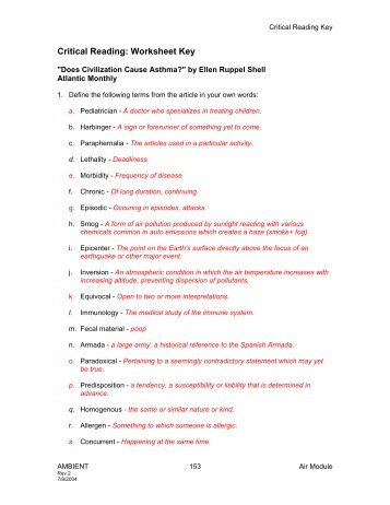 Critical Reading: Worksheet Key