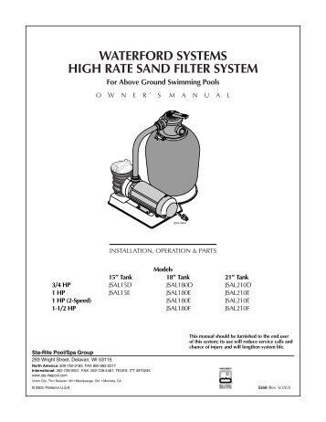 waterford systems high rate sand filter system - Cheap Pool Products