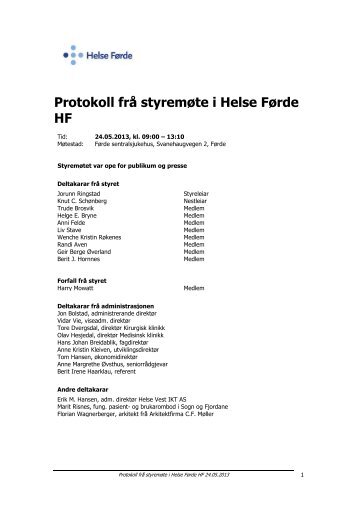 Styreprotokoll HF 24.05.2013 - Helse FÃ¸rde