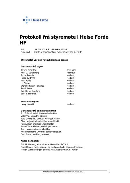 Styreprotokoll HF 24.05.2013 - Helse FÃ¸rde