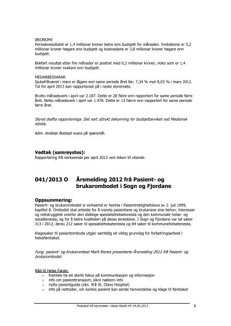 Styreprotokoll HF 24.05.2013 - Helse FÃ¸rde
