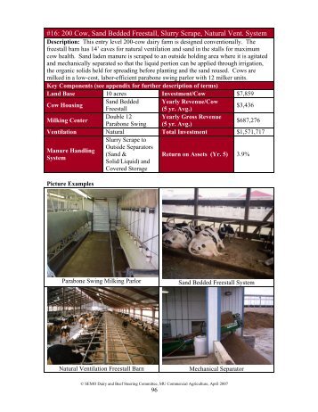 200 Cow, Sand Bedded Freestall, Slurry Scrape, Natural Vent. System