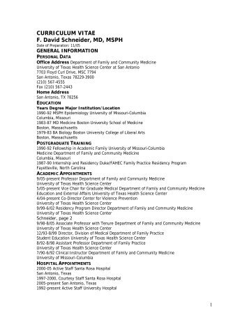 CURRICULUM VITAE F. David Schneider, MD, MSPH - IAOMC