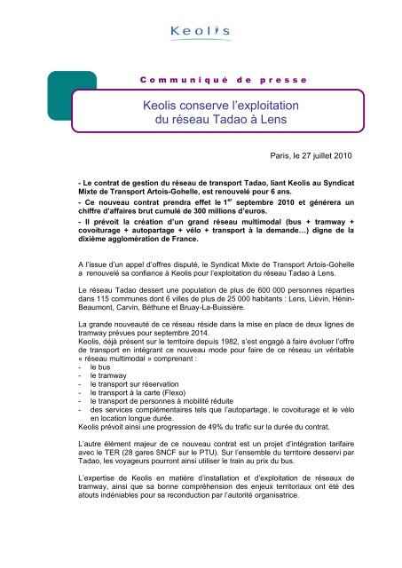 TÃ©lÃ©chargez le communiquÃ© de presse (PDF) - Keolis